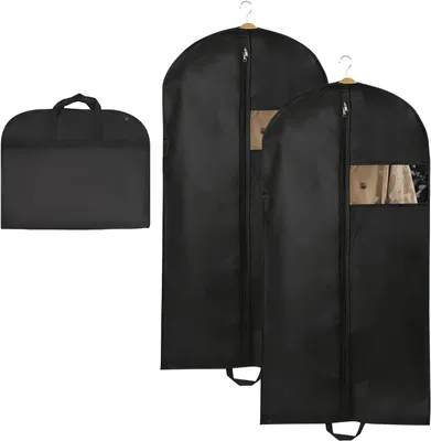 Productafbeelding van Kledinghoes 120x60 cm, set van 2, zwart, met rits en handvatten, voor kledingkast
