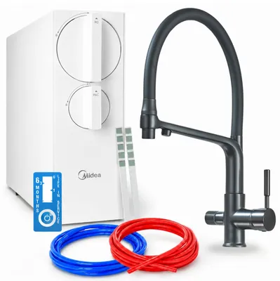 Produktbild von Küchenarmatur Ari Flexible Mit Tanklosem Umkehrosmose-Wasserfilter 800 Gpd, Zweigriffarmatur, 360 Grad Schwenkbar, Keramikkartusche, Schwarz Matt