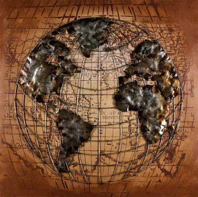 Produktbild von Wandbild Metallbild 3D Bild Relief Unikat Globus100x100x5cm handgefertigt
