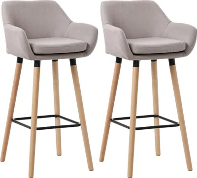 Produktbild von 2er Set Barhocker MIRID - Stoff Taupe 51x50x101 cm | Barstuhl Mit Lehne Tresenhocker Tresenstuhl Kneipenhocker Kneipenstuhl