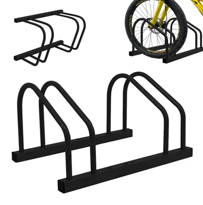 Obrázok produktu pre Stojan na bicykle Relaxdays na podlahu a na stenu, pre 2 bicykle, šírka pneumatík do 65 mm, do garáže, na dvor, na radové parkovanie, oceľ, čierny