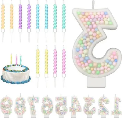 Immagine prodotto di Decorazioni per torte con numeri dai colori pastello e 12 candeline a spirale, tema per bambine, regalo per bambine, 3 pezzi.