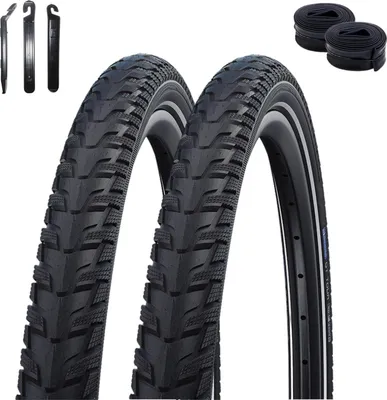 Zdjęcie produktu dla maxxi4you 2 x Schwalbe Energizer PLUS Tour Performance GreenGuard czarny/odblaskowy 55-622 (28,0 x 2,15) + 2 x dętki Schwalbe SV19 wraz z łyżkami do opon maxxi4you