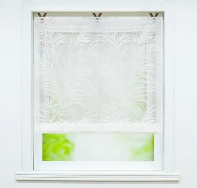 Produktbild von Delien Raffrollo ohne Bohren Voile Ösenrollo Raffgardine mit Ingwerblatt-Muster Hakenaufhängung Halbtransparent Weiß BxH 80x130cm