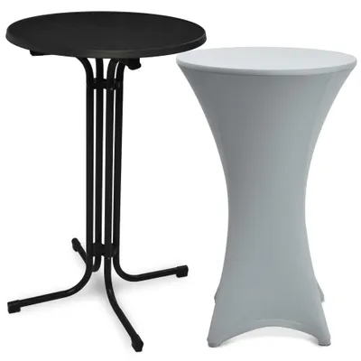 Immagine prodotto di Beautissu Tavolo alto da esterno Bellini, pieghevole, Ø80cm, argento, con fodera