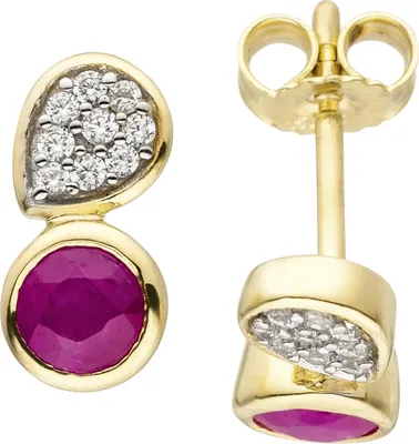 Produktbild von Ohrstecker 333 Gold Gelbgold 18 Zirkonia 2 Rubine Ohrringe Goldohrringe