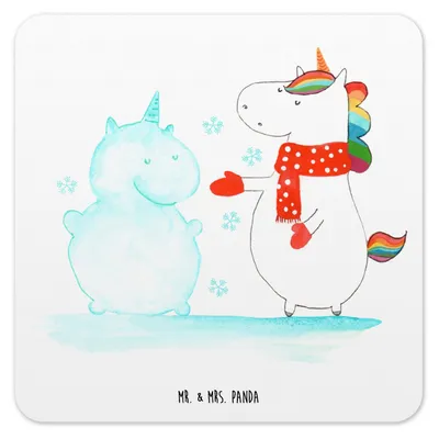 Produktbild von Mr. & Mrs. Panda Untersetzer für Gläser Einhorn Schneemann 15er Set - Weiß - Geschenk, Kuchen, Tisch, Winter, Unicorn, Weihnachten, Schnee, Glas-Untersetzer, Coaster