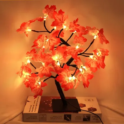 Produktbild von 24LED Halloween Dekoration Lichterbaum Herbstbaum Beleuchtet Halloween Deko Innen Leuchtbaum Baum Lampe Herbstblätter Deko Lichterzweige Led zweige,Herbstdeko Blätter Lichterketten