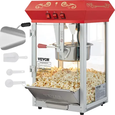 Obrázok produktu pre VEVOR popcornovač Popcornovač Popcornovač 850 W, 8 oz kanvica na 48 šálok na jednu náplň, pultový popcornovač s tvrdeným sklom, vrátane 4 naberačiek stroj v štýle kina