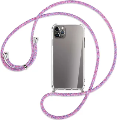 Produktbild von Handykette Backcover-Schutzhülle mit Band (Metall silberfarben) für Apple iPhone 11 Pro Max - lila/rosa/blau