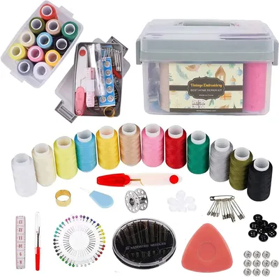 Imagen del producto de Kit de costura portátil, de 128 piezas, con caja de almacenamiento, ideal para reparaciones y viajes