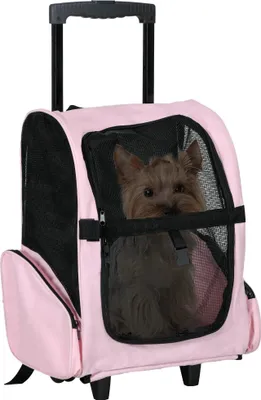 Produktbild von Hundetransporttasche - 2-in-1 Rucksack & Trolley - 36×30×49 cm - Für mittelgroße Hunde - Metallrahmen - Rosa