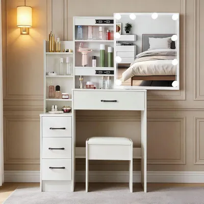 Immagine prodotto di Comò con specchio illuminato a LED - Bianco - 83x36x139 cm - MDF e vetro