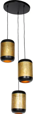 Produktbild von QAZQA - Industrie I Vintage I Vintage Hängelampe I Pendellampe I Pendelleuchte schwarz mit Messing rund 3-flammig - Kayleigh I Wohnzimmer I Schlafzimmer - Stahl Rund - LED geeignet E27