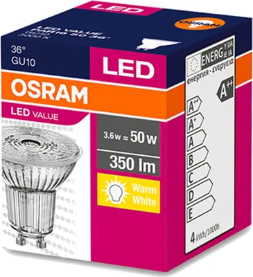 Immagine prodotto di Lampadina LED OSRAM GU10 3.6W 3000K 350lm