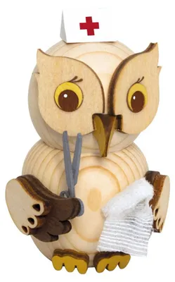 Produktbild von Drechslerei Kuhnert - Mini-Eulen aus Holz - Krankenschwester - ca. 7 cm groß - als Dekoration oder Geschenk geeignet