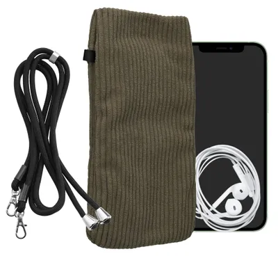 Produktbild von kwmobile Handytasche für Smartphones XXL - 7" Handy Tasche - Cord Handy Hülle Bräunlichgrau mit Kordel - Tasche mit Handykette 17,7 x 9 cm Innenmaße