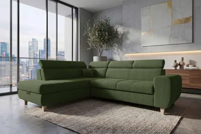 Produktbild von 99rooms Luigi Ecksofa Cordstoff POSO Olive Links mit Schlaffunktion