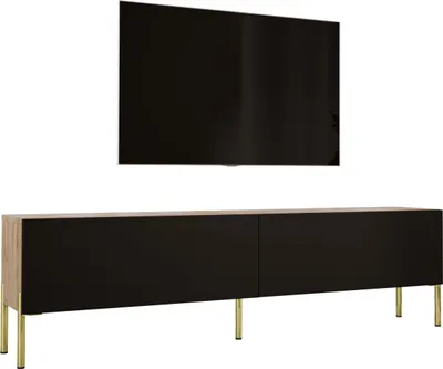 Produktbild von TV-SCHRANK : Wotan-Eiche / Mattschwarz mit Beinen in Gold, 170 x 52 x 32 cm