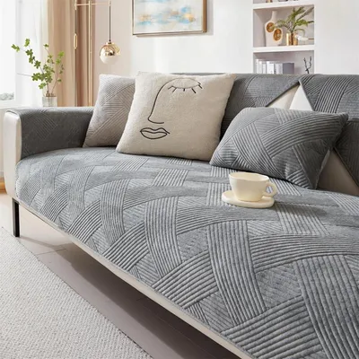 Image de Housse de canapé en velours, lavable, antidérapante, gris foncé, 90x120 cm, 1 pièce