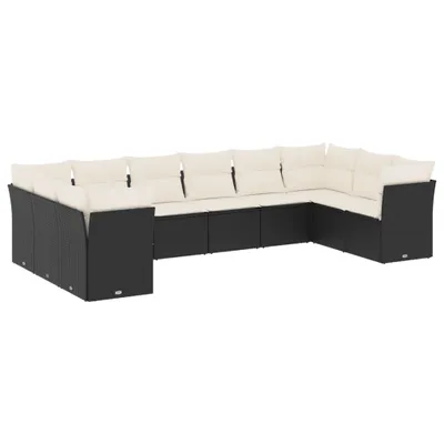 Produktbild von 10-tlg. Garten-Sofagarnitur mit Kissen Schwarz Poly Rattan