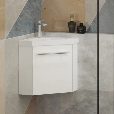 Produktbild von DRISE Badmöbel 40 cm,Eckbadeschrank mit Waschbecken weiß Hänge-Badschrank