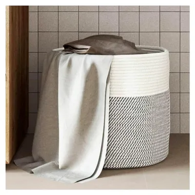Produktbild von Aufbewahrungskorb Grau und Weiß Ø40x35 cm aus Baumwolle