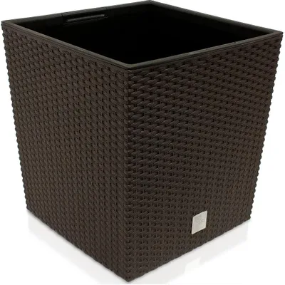 Produktbild von DEUBA® Blumentopf 64L 40x40x41cm Rato Low Innentopf Mit Griffen Wetterfest Rattanoptik Pflanzkasten Übertopf Pflanzkübel Blumenkasten Quadratisch Umbra