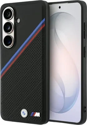 Immagine prodotto di Custodia BMW MagSafe Galaxy S26 in Pelle finta nera con logo tricolore in metallo