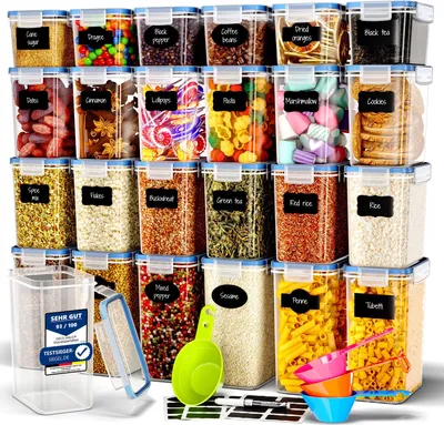Obrázok produktu pre Sada 24ks - DECO HAUS nádoby na skladovanie - opakovane použiteľné nádoby na skladovanie potravín so vzduchotesným vekom do kuchyne - bez BPA- (Modrá)