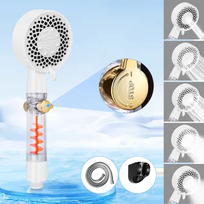 Produktbild von ZMH Handheld Shower mit 1,5m Schlauch Duschkopf Weiß wassersparend mit 3 Strahlenden Handbrause Großdruck erhöhend energieeffiziente Brausehalterung