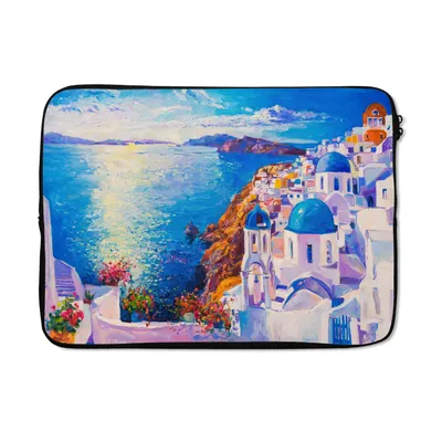 Produktbild von MuchoWow® Laptop Hülle 13 Zoll Malerei - Griechenland - Wasser - Öl Laptoptasche - Laptophülle - Sleeve - Rundumschutz