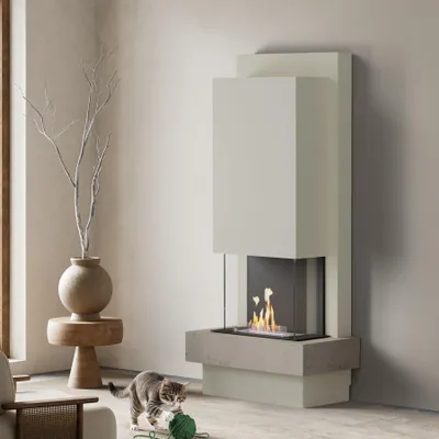 Produktbild von muenkel design Milano [moderner Design Ethanolkamin]: Concrete (Betonoptik) - Planika Senso - weiß