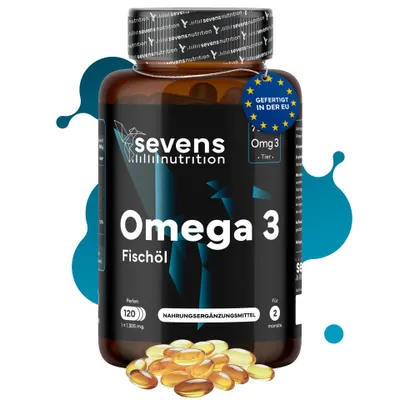 Produktbild von Omega 3 Kapseln hochdosiert mit EPA DHA TG Form 120 Softgel – Sevens