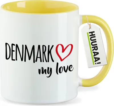 Produktbild von Huuraa Kaffeetasse Denmark my love 330ml Gelb Keramik Kaffeebecher Geschenkidee