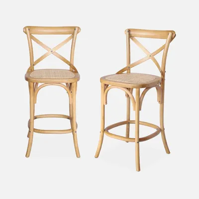 Immagine prodotto di Set di 2 sgabello da bar bistrot vintage legno, Marrone naturale