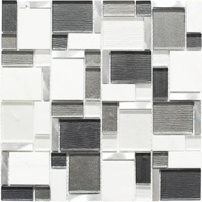 Produktbild von Glasmosaik XCM FK02 mix schwarz/silber/weiß 30x30 cm
