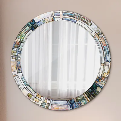 Produktbild von Runder Spiegel mit Modernem Aufdruck - Dekospiegel Wandmontage -abstrakt gebeizt glas- Ø70cm
