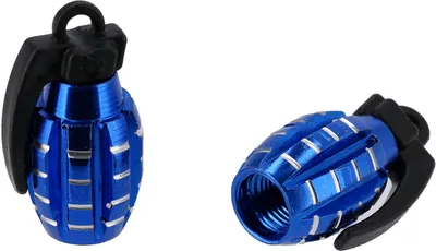 Produktbild von Set: 2x Ventilkappe "Handgranate", Blau eloxiert