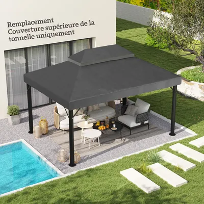 Produktbild von Sweiko Pavillon-Ersatzdach, 3 x 4 m, Ersatzplane mit Wasserablauf-Öffnungen, Polyester, Sonnenschutz, UPF30+, Dunkelgrau