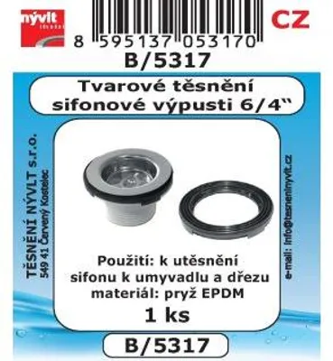 Obrázek produktu pro těsnění B/5317 SADA těsnění 6/4 k výpusti výlevek pryž 1ks