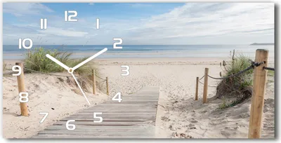 Produktbild von Wanduhr aus Glas – 60x30 cm - Glasbild - Glasuhr - Gehärtetes Glas - weisse-zeiger - Strand
