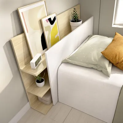 Image de Minden - Tête de lit, 19x105 cm Blanc, Compartiments Bibliothèque