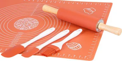 Produktbild von Backset MagicHome, 5-teiliges Set, Silikon-Backpinsel, 2x Spatel, Nudelholz, Unterlage