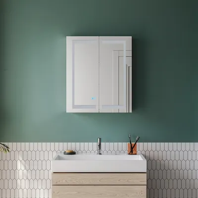 Produktbild von SONNI 60x70x13cm Edelstahl Flügeltür LED-Beleuchtung Spiegelschränke mit Dual Touch Schalter+Antibeschlag Schalter mit Rasiersteckdose