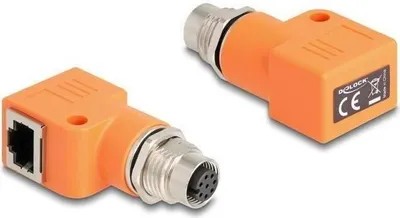 Produktbild von DELOCK M12 Adapter A-kodiert 8 Pin Bu zu RJ45 Bu gewinkelt