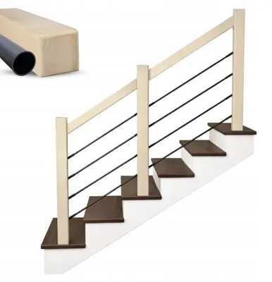 Immagine prodotto di Ringhiera per scale in legno di frassino con pioli neri