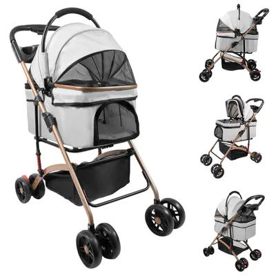 Produktbild von Klappbar Hundewagen 2 in 1 Hundebuggy Bis 20kg,Pet Stroller Hundebuggy Haustierwagen Oxford,Hundebox Transporttasche für Hunde und Katzen 96x70x48cm