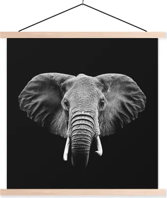 Produktbild von MuchoWow® Textilposter Elefant - Tiere - Schwarz - Weiß 60x60 cm mit holzfarbenen Rahmen - Wanddekoration