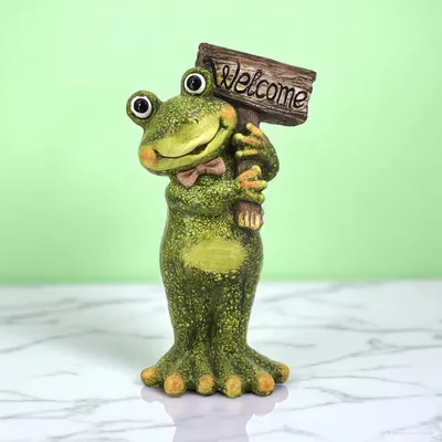 Produktbild von Kunststein Garten-Figur Frosch mit Welcome Schild 25 x 45cm Dekofigur Skulptur Gartendeko
